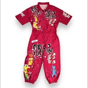 Halloween Adult Costume 80s Hip Hop Pink Jumpsuit Size 1X Neon Graffiti